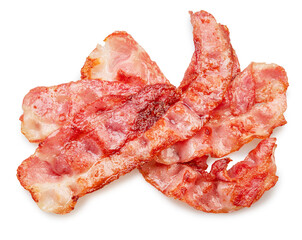 Grilled bacon slices on white background. File contains clipping path.