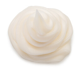 Mayonnaise sauce stain close up on white background. File contains clipping path.