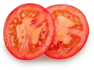 Tomato slices on white background. File contains clipping path.
