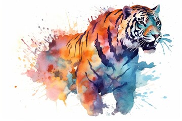 watercolor illustration of a tiger