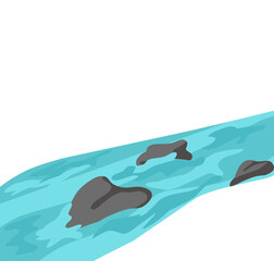 Cartoon river flowing with stones isolated white background