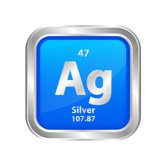 Icon structure Silver (Ag) number chemical element square blue line silver. Periodic table. Sign with atomic number. Study in science for education. 3D vector illustration.	