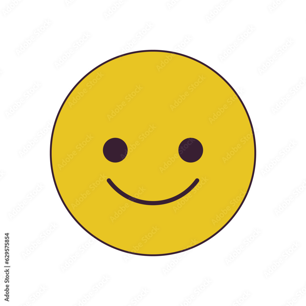 Aufkleber positive smiling emoticon flat line color isolated vector object. editable clip art image on white b