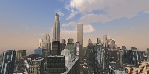 Fototapeta na wymiar Urban landscape against the sky, general plan of the city, 3d rendering