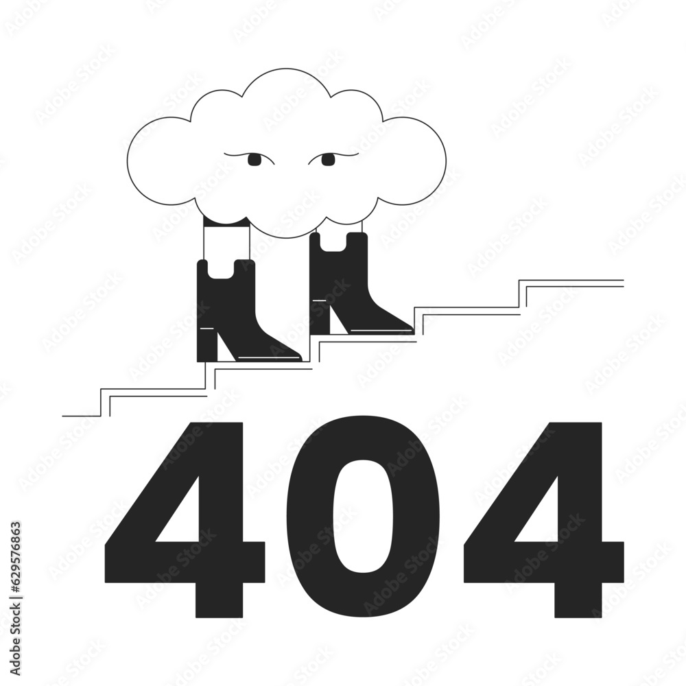 Aufkleber surreal cloud walking in boots black white error 404 flash message. cumulus stairs climb. monochrome