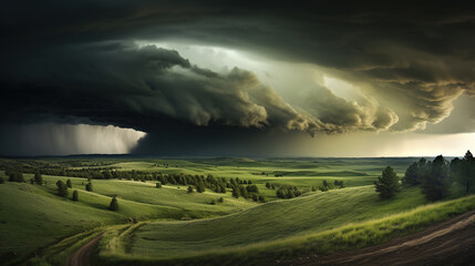 "Nature's Drama Unfolds" Description: The photograph captures a dramatic scene of a storm gathering momentum over a serene landscape.