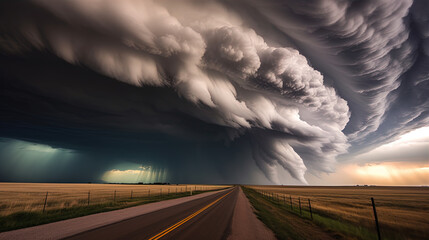 "Nature's Drama Unfolds" Description: The photograph captures a dramatic scene of a storm gathering momentum over a serene landscape.