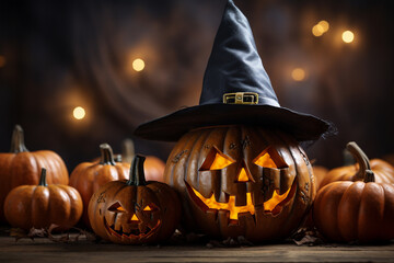 Halloween background with pumpkin, Generative AI