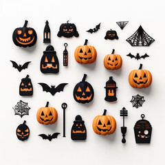 Halloween items on white background, Generative Ai