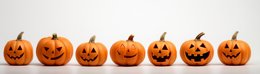 Halloween pumpkin on white background, banner with copy space. generative Ai