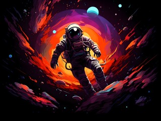 Astronaut is flying through space colorful illustration created with Generative AI technology