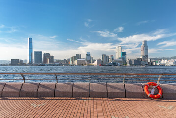 Skyline of Victoria harbor of Hong Kong city - 629578044