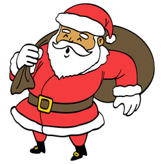 Santa Claus Cartoon with Bag Presents Illustration Drawing