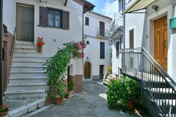 Fototapeta na wymiar Characteristic quaint street of the medieval village of Abruzzo in Civitella Roveto, Italy