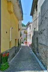 Characteristic quaint street of the medieval village of Abruzzo in Civitella Roveto, Italy