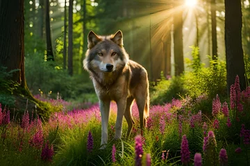 Keuken spatwand met foto wolf in the forest generated Ai  © Ai Studio
