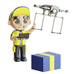 3d icon deliveryman with yellow and blue color