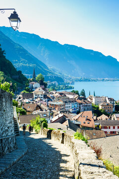 View of the old town in Montreux, Switzerland