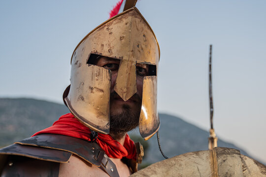 Spartan warrior soldier on the background of ancient Greece, Spartan king