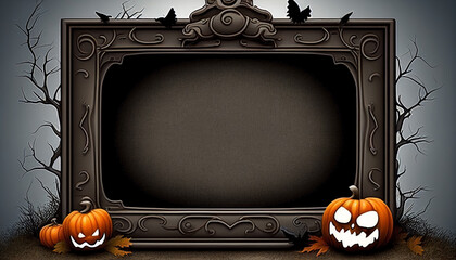 Halloween vibes concept with blank frame with aged edge. Terror background for banner, greeting card, poster and advertising with copy space for text. Creepy border concept.