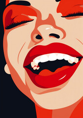 woman toothpaste illustration teeth fashion red poster pop lip art lipstick. Generative AI.