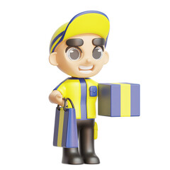 3d icon deliveryman with yellow and blue color