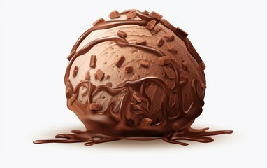 Chocolate Ice Cream Ball on White Background. Generative AI