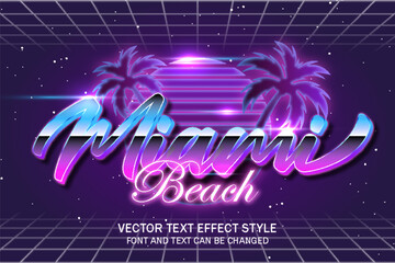miami night synthwave retrowave typography editable text effect font style template background design - obrazy, fototapety, plakaty