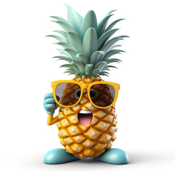 Cute Cartoon Pineapple Character, Animated With A Face.