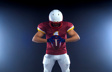 American football player at game day. Template for a sports magazine on the theme of American football with copy space. Mockup for sports website.
