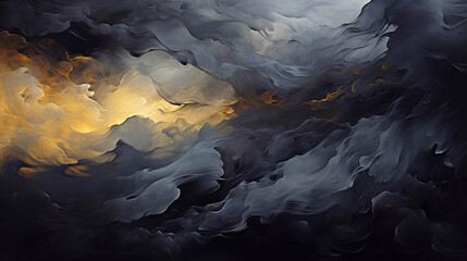 Abstract oil painting of a storm in black, grey, and yellow colors. Wallpaper, background, texture.