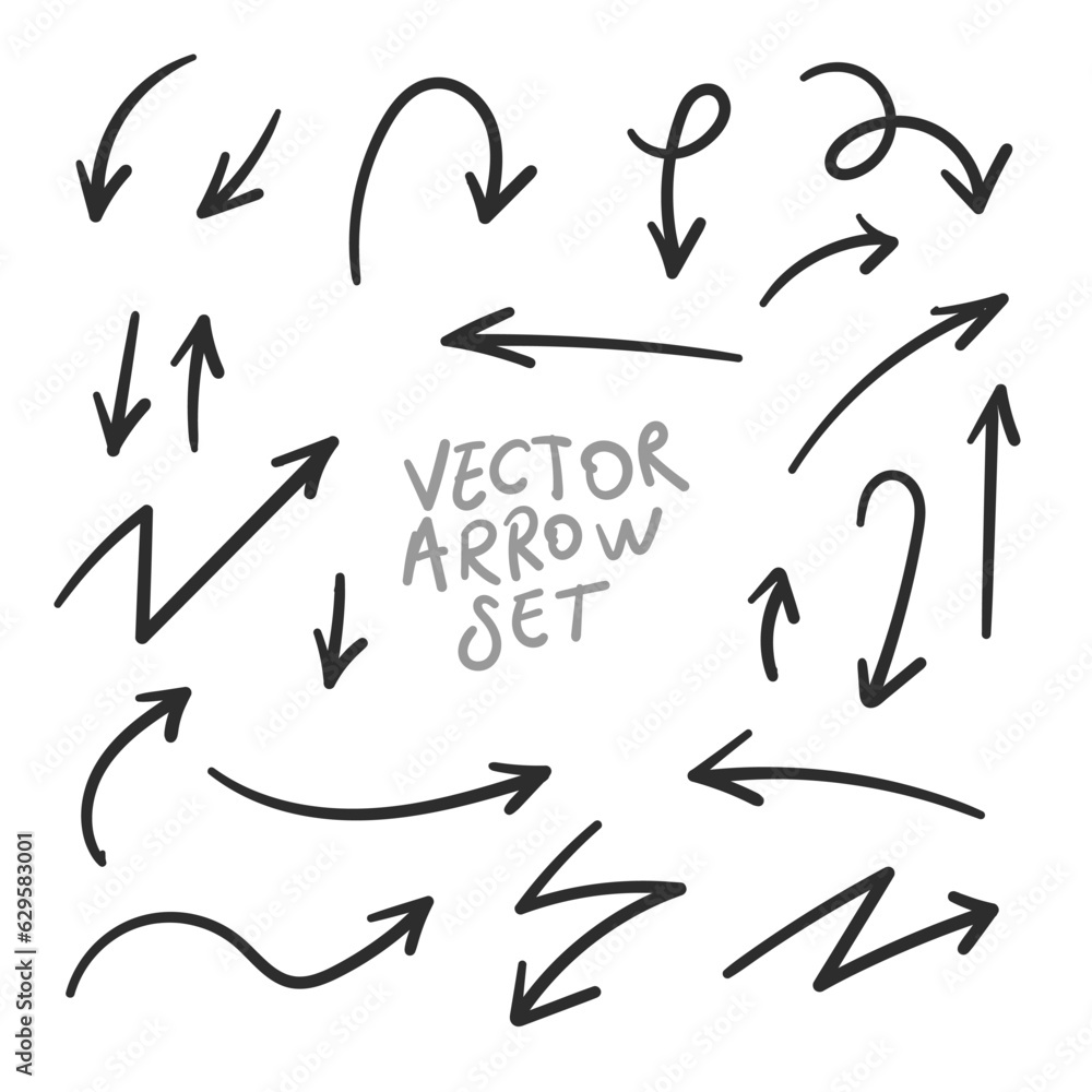 Leinwandbilder Hand drawn arrows collection Set simple flat arrows isolated on white background. Arrow mark icons and arrow paint. Stock vector. EPS10.