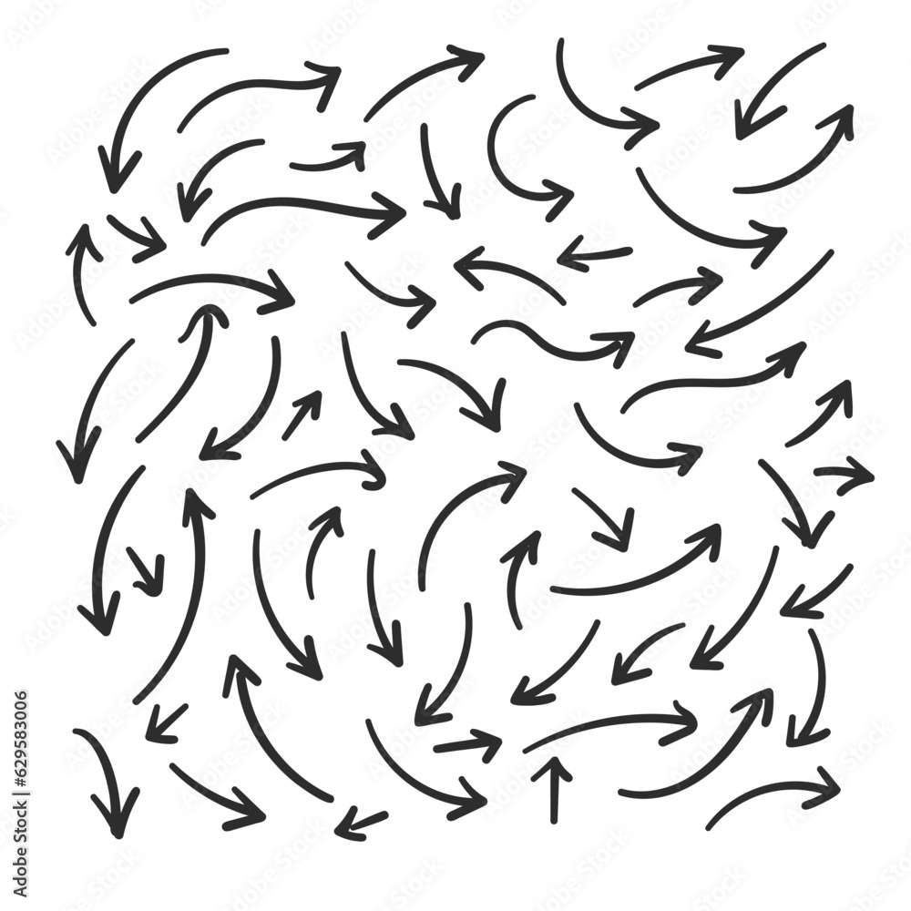 Poster Hand drawn arrows collection Set simple flat arrows isolated on white background. Arrow mark icons and arrow paint. Stock vector. EPS10.