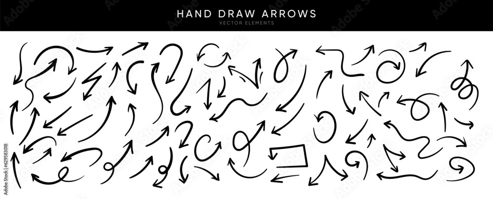 Leinwandbilder Hand drawn arrows collection Set simple flat arrows isolated on white background. Arrow mark icons and arrow paint. Stock vector. EPS10.