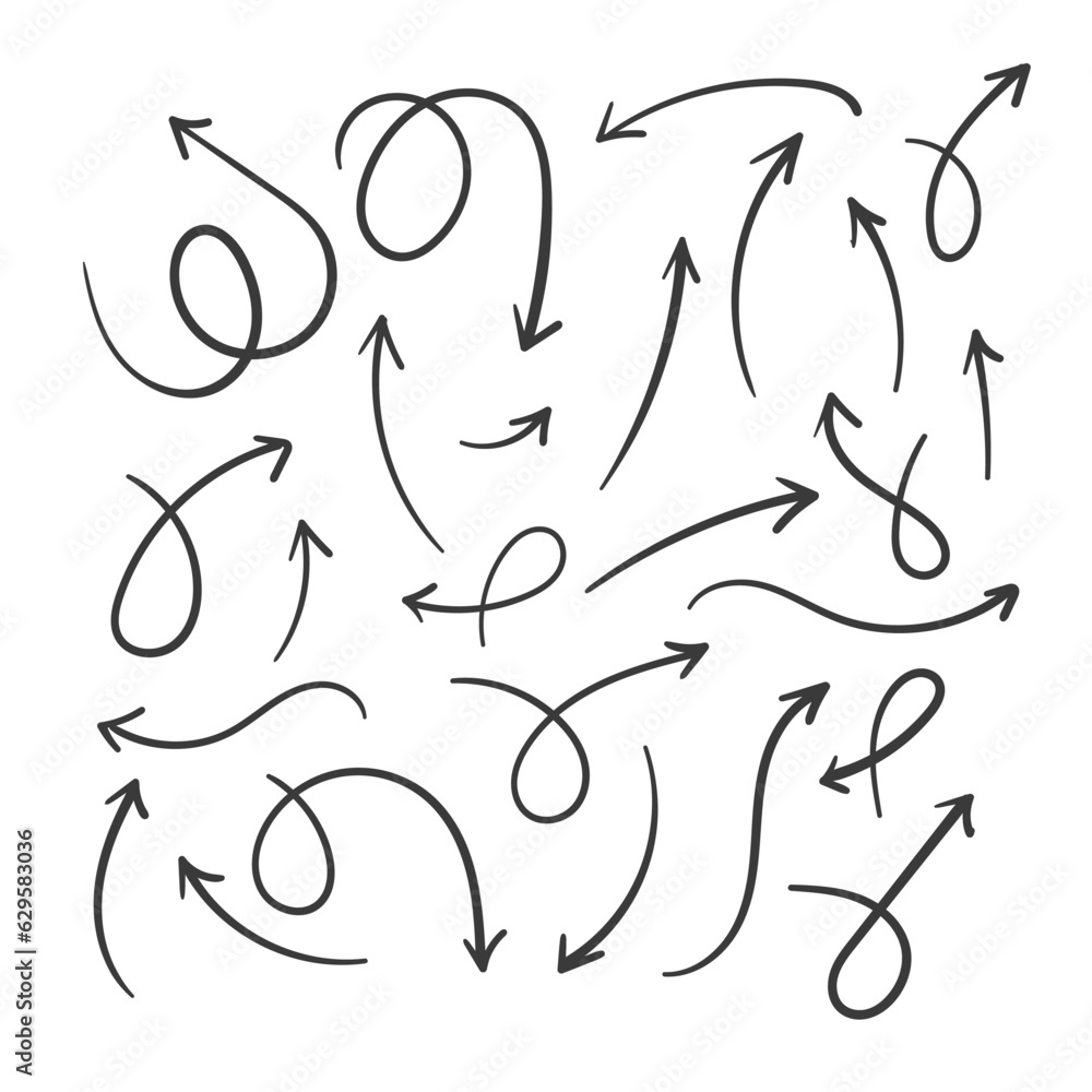 Fototapete Hand drawn arrows collection Set simple flat arrows isolated on white background. Arrow mark icons and arrow paint. Stock vector. EPS10.