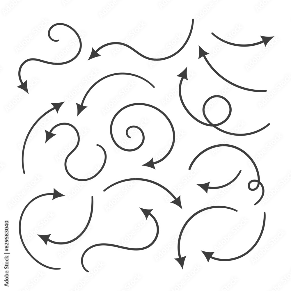 Poster Hand drawn arrows collection Set simple flat arrows isolated on white background. Arrow mark icons and arrow paint. Stock vector. EPS10.