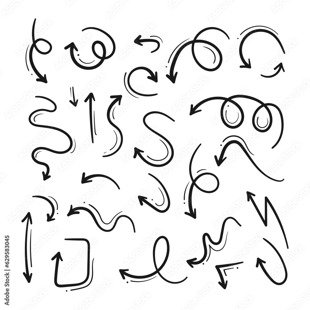 Aufkleber Hand drawn arrows collection Set simple flat arrows isolated on white background. Arrow mark icons and arrow paint. Stock vector. EPS10.