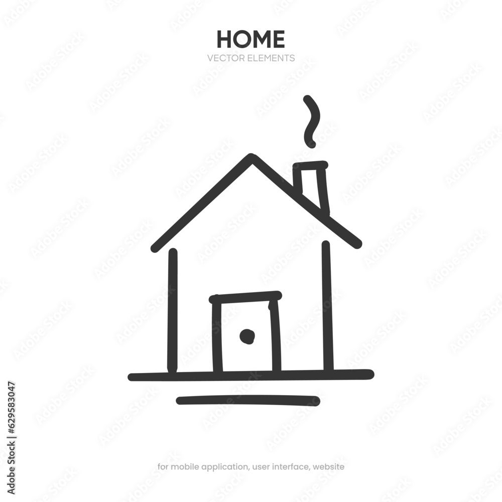 Poster hand draw minimal modern home, homepage, base, main page, house push button icon emblem symbol, sign
