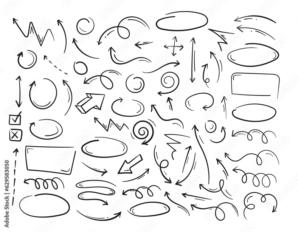 Aufkleber Hand drawn arrows collection Set simple flat arrows isolated on white background. Arrow mark icons and arrow paint. Stock vector. EPS10.