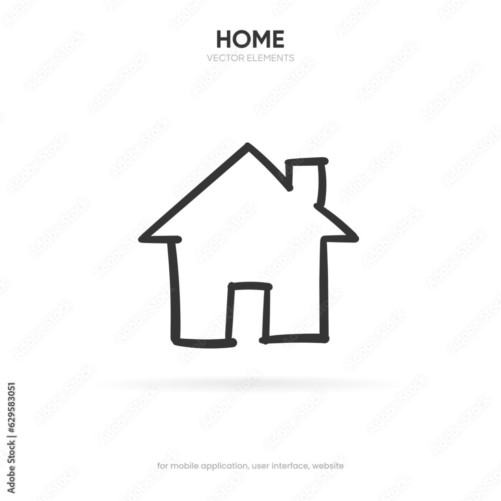 Poster hand draw minimal modern home, homepage, base, main page, house push button icon emblem symbol, sign