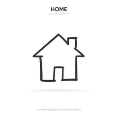 Hand draw minimal modern home, homepage, base, main page, house push button icon emblem symbol, sign. 3d blue home icon. Mobile app icons. Device UI UX mockup. Isolated vector elements.