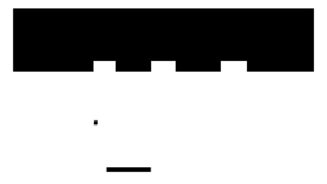 8-bit style animation of a game of a horizontal bar hitting a ball against the target, pixel art, white and black.