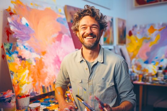  The Artist's Haven - Smiling in the Studio with Palette in Hand.