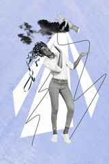 Vertical collage of brains absurd surreal cassette retro tape vintage pop illustration zombie...