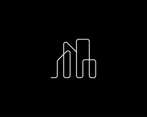 Real estate, residential building, skyscraper, architecture and cityscape logo design concept. Linear building symbol.