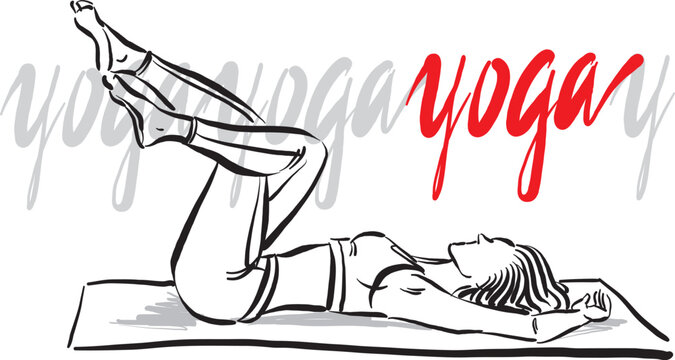 pretty woman yoga workout fitness pose relaxing lettering vector illustration