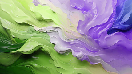 Fototapeta premium Abstract wavy background stylized as an oil painting with large brush strokes in white, green, blue, and purple pastel colors. Wallpaper, background, texture.