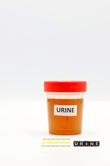 A urine sample for testing. Vertical, space for text.