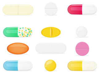 Different medicament set. Capsules and tablets collection