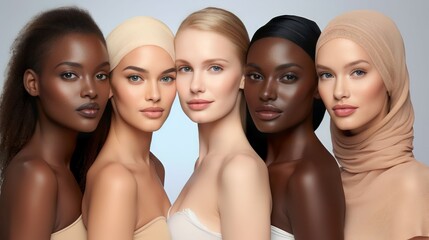 Obraz premium A diverse group of beautiful women with natural beauty and glowing smooth skin